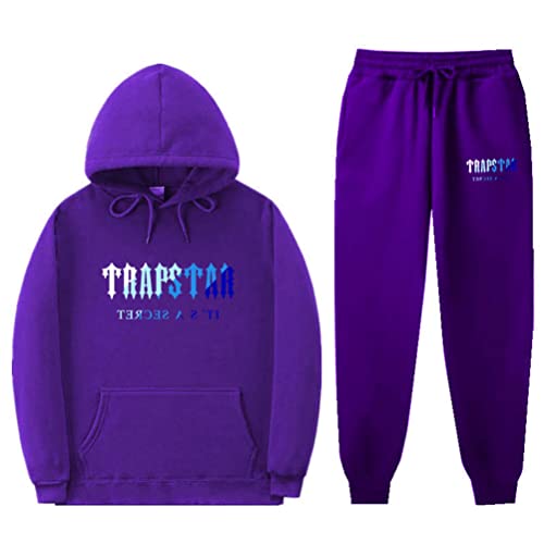 Trapstar Bedruckter Trainings anzug Herren Damen Mode Lässige Langarm-Kapuzen-Sweatshirt-Hosen-Sets (Lila,M,M) von appe