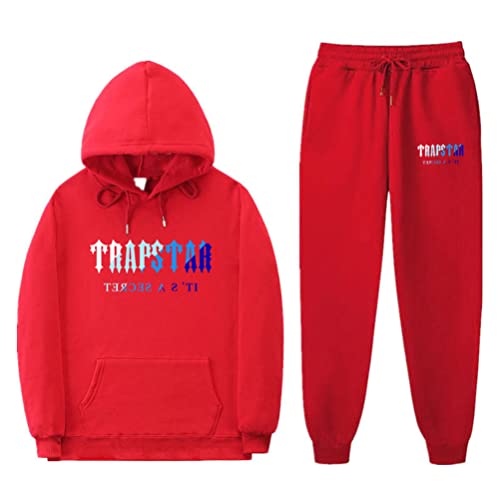 Trapstar Bedruckter Trainings anzug Herren Damen Mode Lässige Langarm-Kapuzen-Sweatshirt-Hosen-Sets (Rot,L,L) von appe