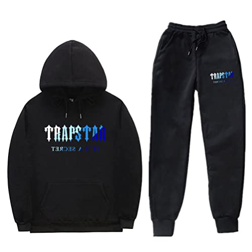 Trapstar Bedruckter Trainings anzug Herren Damen Mode Lässige Langarm-Kapuzen-Sweatshirt-Hosen-Sets (Schwarz,S,S) von appe