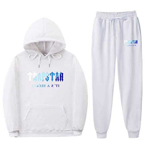 Trapstar Bedruckter Trainings anzug Herren Damen Mode Lässige Langarm-Kapuzen-Sweatshirt-Hosen-Sets (Weiß,M,M) von appe