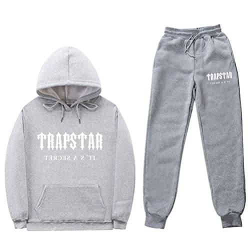 appe Herren Trapstar London Buchstaben Kapuzenpullover + Hose Set Trapstar London LOGO Jogging Anzug Trapstar London Sportswear 2-teiliger Sport Anzug (Grau,S,S) von appe