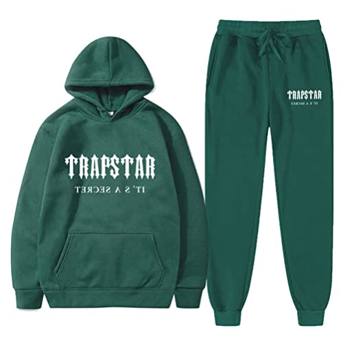 appe Herren Trapstar London Buchstaben Kapuzenpullover + Hose Set Trapstar London LOGO Jogging Anzug Trapstar London Sportswear 2-teiliger Sport Anzug (Grün,L,L) von appe