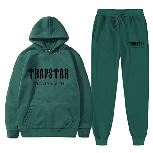 appe Herren Trapstar London Buchstaben Kapuzenpullover + Hose Set Trapstar London LOGO Jogging Anzug Trapstar London Sportswear 2-teiliger Sport Anzug (Grün2,S,S) von appe