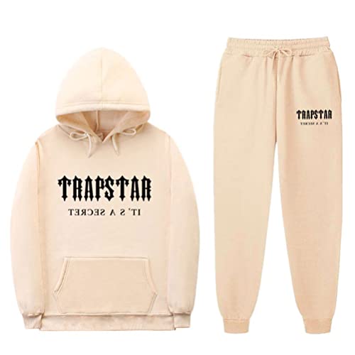 appe Herren Trapstar London Buchstaben Kapuzenpullover + Hose Set Trapstar London LOGO Jogging Anzug Trapstar London Sportswear 2-teiliger Sport Anzug (Khaki2,M,M) von appe