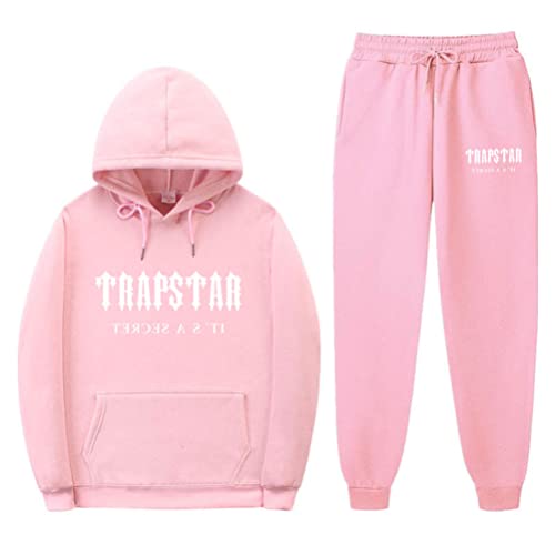 appe Herren Trapstar London Buchstaben Kapuzenpullover + Hose Set Trapstar London LOGO Jogging Anzug Trapstar London Sportswear 2-teiliger Sport Anzug (Rosa,L,L) von appe