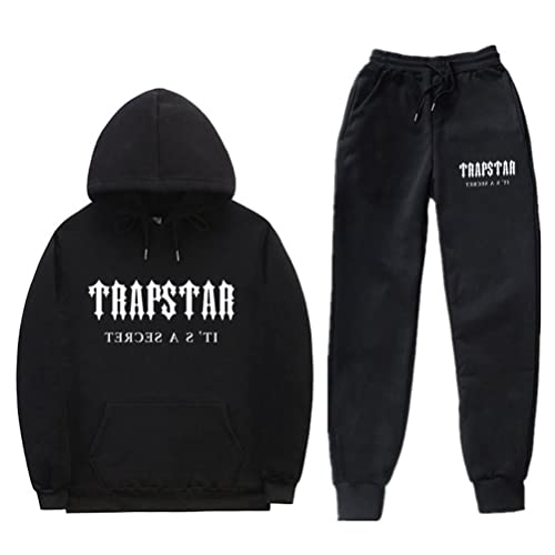 appe Herren Trapstar London Buchstaben Kapuzenpullover + Hose Set Trapstar London LOGO Jogging Anzug Trapstar London Sportswear 2-teiliger Sport Anzug (Schwarz,L,L) von appe