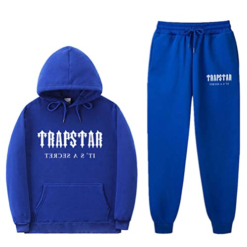 appe Herren Trapstar London Buchstaben Kapuzenpullover + Hose Set Trapstar London LOGO Jogging Anzug Trapstar London Sportswear 2-teiliger Sport Anzug (blau,XXL,XXL) von appe