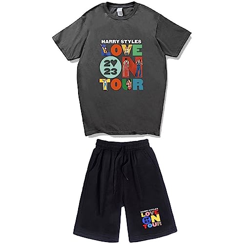 appe Love On Tour Trainingsanzug für Herren Sommer Sportanzug 2 Teiliges Outfit Sport Set Kurzarm T-Shirts + Kurze Hose Freizeitanzug Männer Mode Sporthose (Dunkelgrau-1, S) von appe