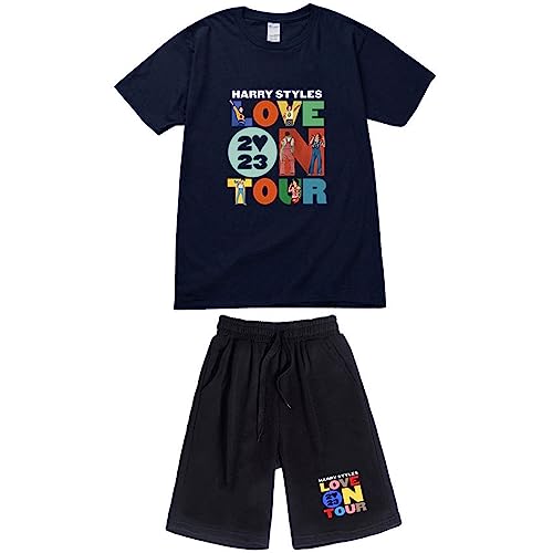 appe Love On Tour Trainingsanzug für Herren Sommer Sportanzug 2 Teiliges Outfit Sport Set Kurzarm T-Shirts + Kurze Hose Freizeitanzug Männer Mode Sporthose (Marineblau-1, L) von appe