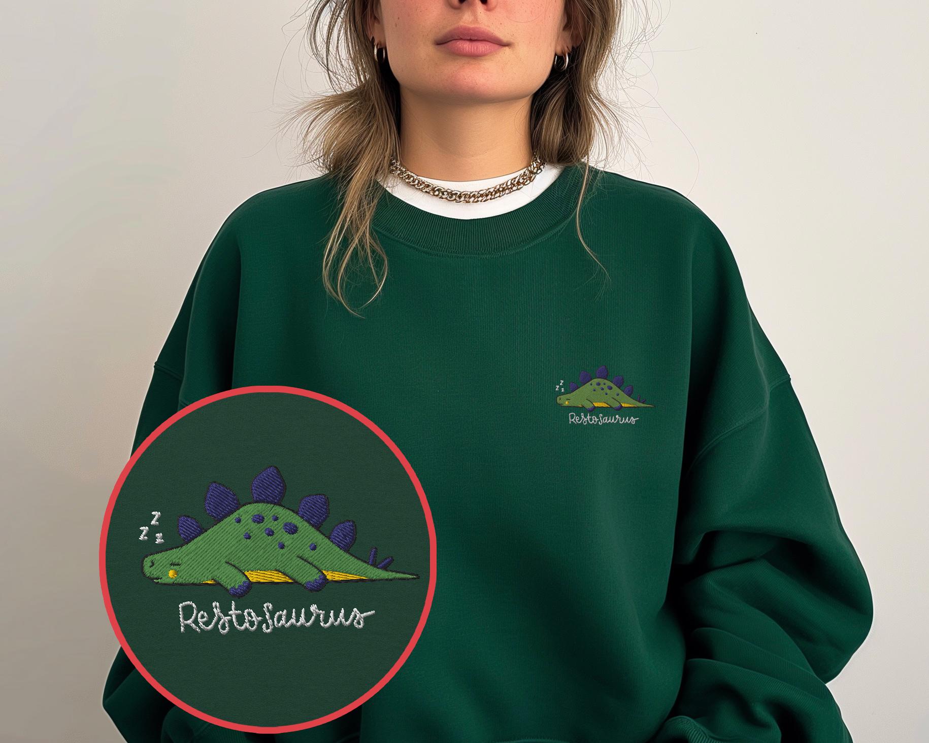 Restosaurus Sweatshirt Stickerei, Dino Pulli, Gym Dinosaur Sweater, Lustiges Fitness Shirt, Unisex Sport Pullover Für Restdays von appleeatmoon