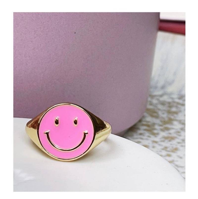 Happy Statement Ring Pink Größenverstellbar von aprilandcloud