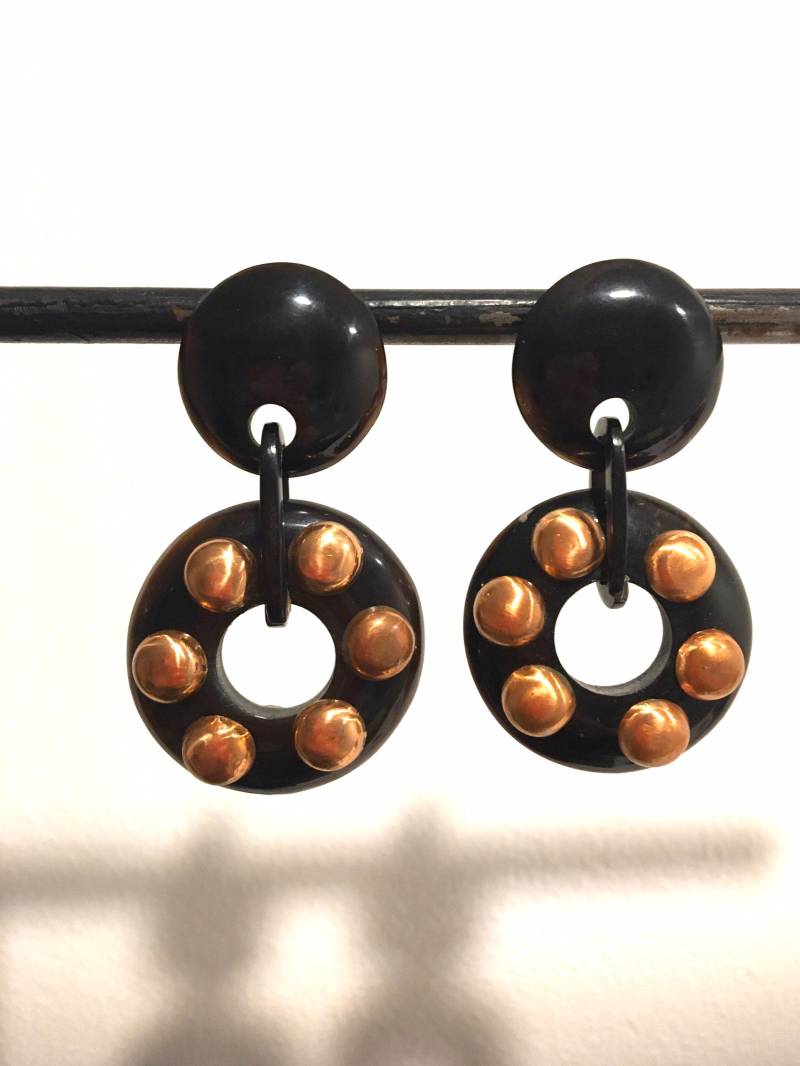 Vintage Retro Handgemachte Echte Büffelhorn Kupfer Ohrclips Ohrringe von aprilsunrises