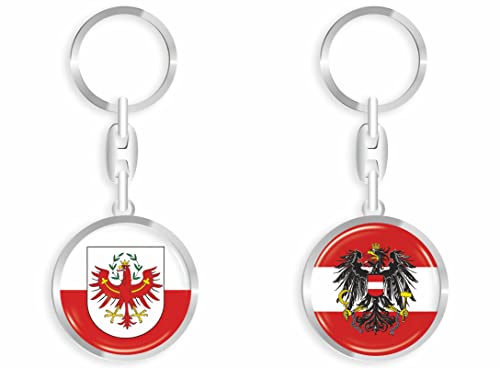 Tirol Österreich - Schlüsselanhänger RD - WM EM Fussball - Metall-Keyholder mit 3D Effekt. Mit Auto PKW Aufkleber von aprom