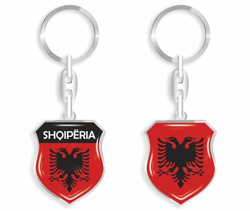aprom Albanien Schlüsselanhänger + Sticker - WM EM Fussball - Metall-Keyholder mit 3D Doming Effekt. Mit Auto PKW Aufkleber WP von aprom