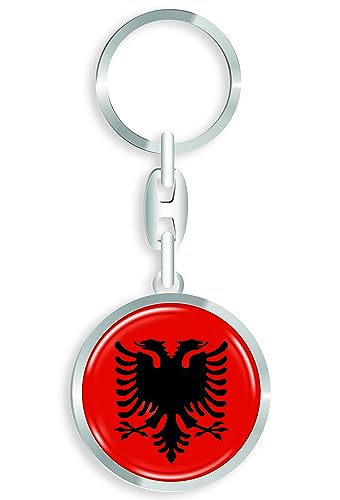 aprom Albanien - Schlüsselanhänger + Sticker - WM EM Fussball - Metall-Keyholder mit 3D Effekt. Mit Auto PKW Aufkleber RD von aprom