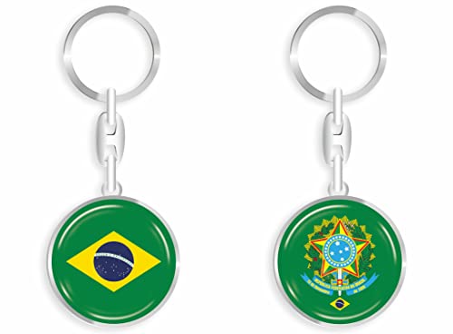 aprom Brasilien - Schlüsselanhänger + Sticker - WM EM Fussball - Metall-Keyholder mit 3D Effekt. Mit Auto PKW Aufkleber RD von aprom