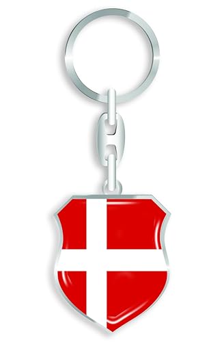 aprom Dänemark - Schlüsselanhänger + Sticker - WM EM Fussball - Metall-Keyholder mit 3D Doming Effekt. Mit Auto PKW Aufkleber WP von aprom