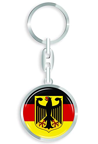 aprom Deutschland - Schlüsselanhänger + Sticker - WM EM Fussball - Metall-Keyholder mit 3D Effekt. Mit Auto PKW Aufkleber RD von aprom
