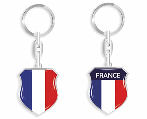 aprom Frankreich - Schlüsselanhänger + Sticker - WM EM Fussball - Metall-Keyholder mit 3D Doming Effekt. Mit Auto PKW Aufkleber WP von aprom