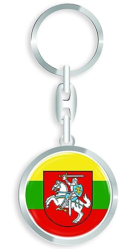 aprom Litauen Schlüsselanhänger + Sticker - WM EM Fussball - Metall-Keyholder mit 3D Effekt. Mit Auto PKW Aufkleber RD von aprom