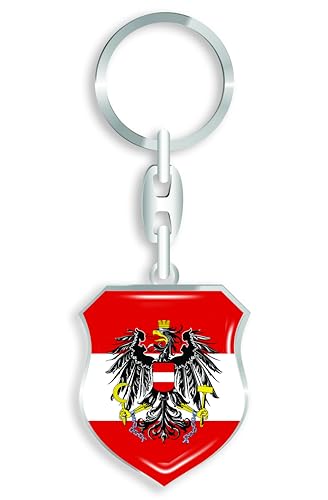 aprom Österreich - Schlüsselanhänger + Sticker - WM EM Fussball - Metall-Keyholder mit 3D Doming Effekt. Mit Auto PKW Aufkleber WP von aprom