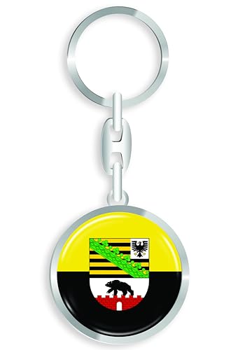 aprom Sachsen-Anhalt Schlüsselanhänger + Sticker - WM EM Fussball - Metall-Keyholder mit 3D Effekt. Mit Auto PKW Aufkleber RD von aprom