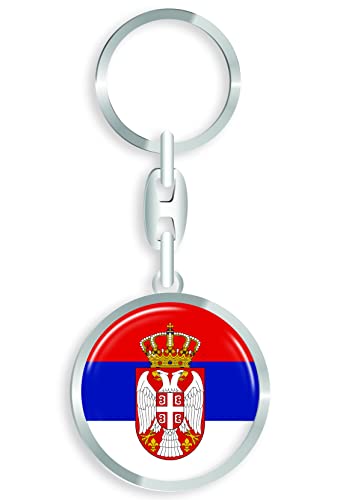 aprom Serbien - Schlüsselanhänger + Sticker - WM EM Fussball - Metall-Keyholder mit 3D Effekt. Mit Auto PKW Aufkleber RD von aprom