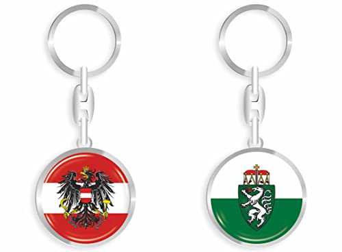 aprom Steiermark Österreich - Schlüsselanhänger RD - WM EM Fussball - Metall-Keyholder mit 3D Effekt. Mit Auto PKW Aufkleber von aprom