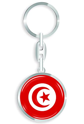 aprom Tunesien - Schlüsselanhänger + Sticker - WM EM Fussball - Metall-Keyholder mit 3D Effekt. Mit Auto PKW Aufkleber RD von aprom