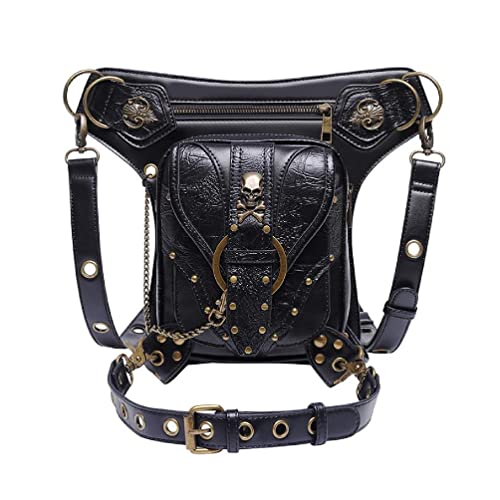 PU Steampunk Bauchtasche, Beintasche, Hüftgurt, Hüfttasche, Kuriertasche, Schultertasche, Geldbörse für Damen und Herren, Schwarz , Shown in the pictures von apughize