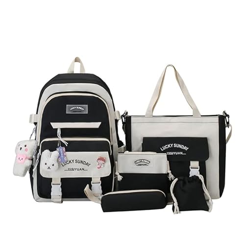 apughize 5 Stück Schulrucksack Mit Umhängetasche Bleistiftbeutel Kordelzug Taschen Für Schüler Jungen Mädchen Freizeitrucksack High School Rucksack Set von apughize