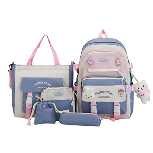 apughize 5 Stück Schulrucksack Mit Umhängetasche Bleistiftbeutel Kordelzug Taschen Für Schüler Jungen Mädchen Freizeitrucksack High School Rucksack Set von apughize