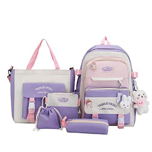 apughize 5 Stück Schulrucksack Mit Umhängetasche Bleistiftbeutel Kordelzug Taschen Für Schüler Jungen Mädchen Freizeitrucksack High School Rucksack Set von apughize