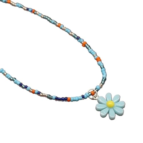 apughize Bohème-Halskette, handgewebt, Gänseblümchen, Sommer, Strand, Reisperlen, Blume, Halsband, geeignet für weibliche Bohemian-Halsketten für Frauen, Perlen, Choker, Modeschmuck von apughize