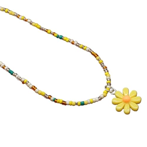 apughize Bohème-Halskette, handgewebt, Gänseblümchen, Sommer, Strand, Reisperlen, Blume, Halsband, geeignet für weibliche Bohemian-Halsketten für Frauen, Perlen, Choker, Modeschmuck von apughize