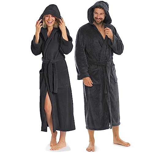 aqua-textil XS-XXXL Bademantel Kapuze Uni lang aufgesetzte Taschen Damen Herren Unisex Mikrofaser Kuschelfleece Morgenmantel, Sauna, Spa, Pool, Bad, flauschig und komfortabel - OEKO-TEX Malibu von aqua-textil