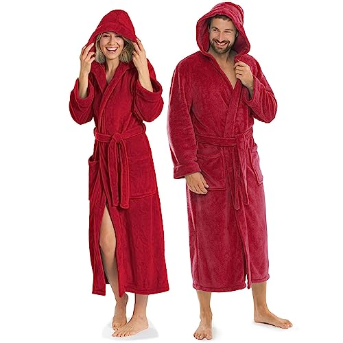 aqua-textil XS-XXXL Bademantel Kapuze Uni lang aufgesetzte Taschen Damen Herren Unisex Mikrofaser Kuschelfleece Morgenmantel, Sauna, Spa, Pool, Bad, flauschig und komfortabel - OEKO-TEX Malibu von aqua-textil