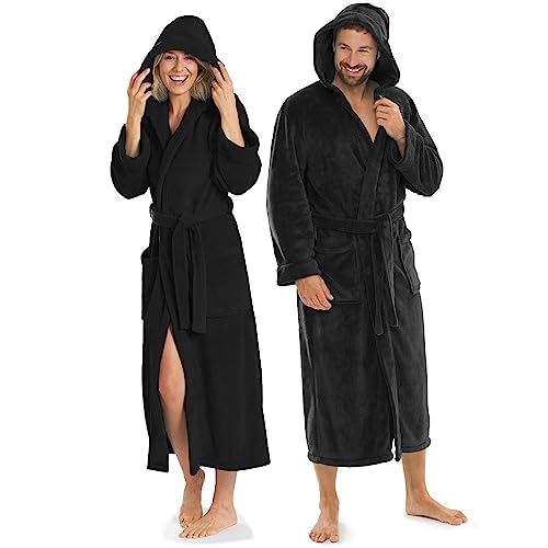 aqua-textil XS-XXXL Bademantel Kapuze Uni lang aufgesetzte Taschen Damen Herren Unisex Mikrofaser Kuschelfleece Morgenmantel, Sauna, Spa, Pool, Bad, flauschig und komfortabel - OEKO-TEX Malibu von aqua-textil