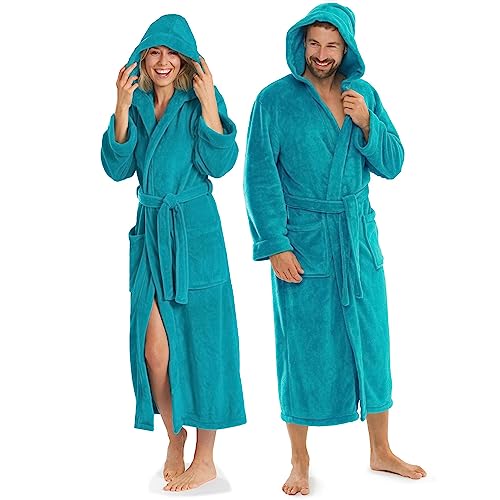 aqua-textil XS-XXXL Bademantel Kapuze Uni lang aufgesetzte Taschen Damen Herren Unisex Mikrofaser Kuschelfleece Morgenmantel, Sauna, Spa, Pool, Bad, flauschig und komfortabel - OEKO-TEX Malibu von aqua-textil