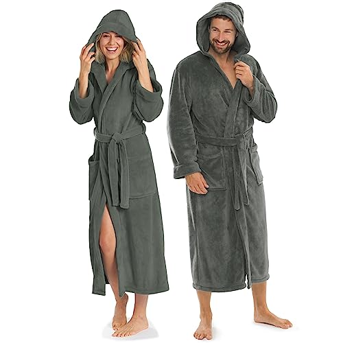 aqua-textil XS-XXXL Bademantel Kapuze Uni lang aufgesetzte Taschen Damen Herren Unisex Mikrofaser Kuschelfleece Morgenmantel, Sauna, Spa, Pool, Bad, flauschig und komfortabel - OEKO-TEX Malibu von aqua-textil