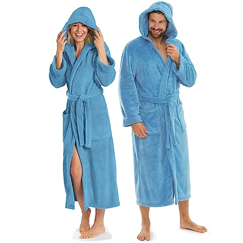 aqua-textil XS-XXXL Bademantel Kapuze Uni lang aufgesetzte Taschen Damen Herren Unisex Mikrofaser Kuschelfleece Morgenmantel, Sauna, Spa, Pool, Bad, flauschig und komfortabel - OEKO-TEX Malibu von aqua-textil
