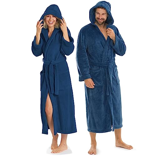 aqua-textil XS-XXXL Bademantel Kapuze Uni lang aufgesetzte Taschen Damen Herren Unisex Mikrofaser Kuschelfleece Morgenmantel, Sauna, Spa, Pool, Bad, flauschig und komfortabel - OEKO-TEX Malibu von aqua-textil