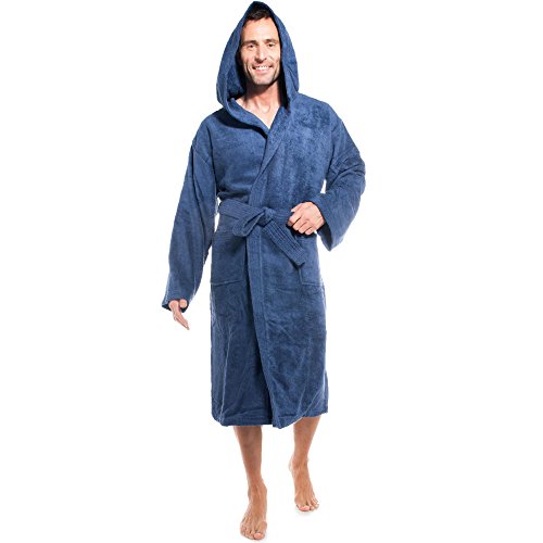 aqua-textil XS-XXXL Bademantel Kapuze Uni lang aufgesetzte Taschen Damen Herren Unisex warm Frottee Baumwolle OEKO-TEX Föhr von aqua-textil