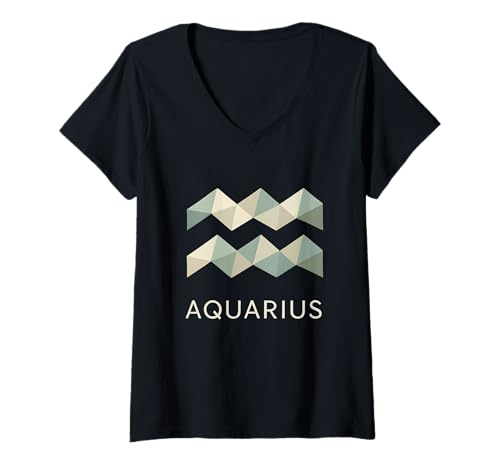 Damen Wassermann Geometrische Sternzeichen Kunst T-Shirt mit V-Ausschnitt von aquarius zodiac geometric waves air sign Astrology
