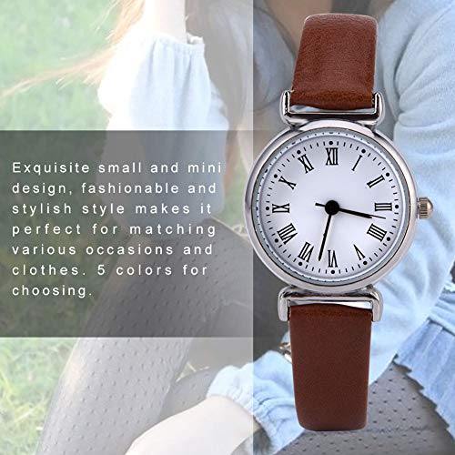 aqxreight Exquisite Kleine Einfache Mode Frauen Kleid Uhr Retro Leder Armbanduhr (Kaffee mit weißer Teller) von aqxreight