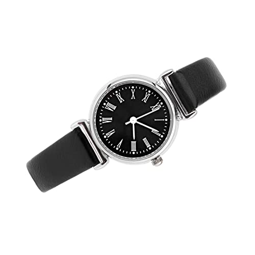 aqxreight Exquisite Kleine Einfache Mode Frauen Kleid Uhr Retro Leder Armbanduhr (schwarzer Gürtel, Schwarze Scheibe) von aqxreight