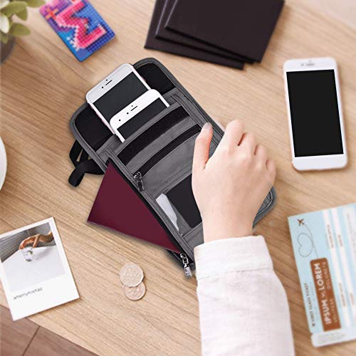 aqxreight Graue Multifunktions -Reisepassabdeckung Hals Bag Protector Wallet ID Nylonhalter Beutel Eingebaut in Blocki Passhalter Pass Hals Beutel Pass Hals Bag Passport & ID von aqxreight