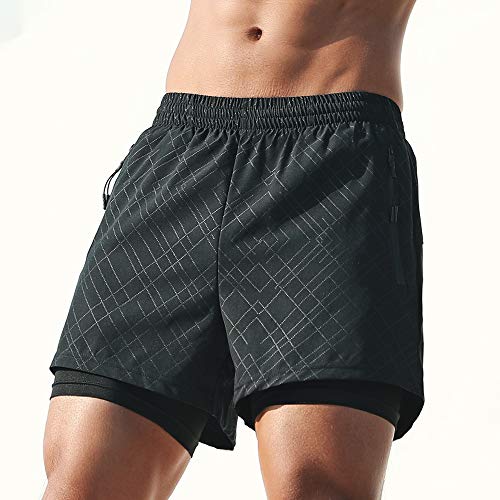 aqxreight Herren 2-in-Lauf Shorts mit Taschen Liner Fitnessstudio-Training Fitness Training Kurzes Hosen Stück Polyester Stoff Ist Doppelte Schicht2in1Tennishing-Tightsprintedcamo von aqxreight