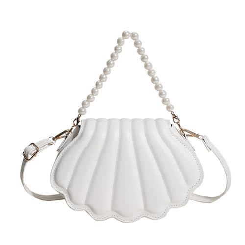 aqxreight Shell Messenger -Tasche mit Künstlicher Perlenkette - Stilvolle PU Lederhandtasche für Frauen Vielseitig und Design (Eine Größe) von aqxreight