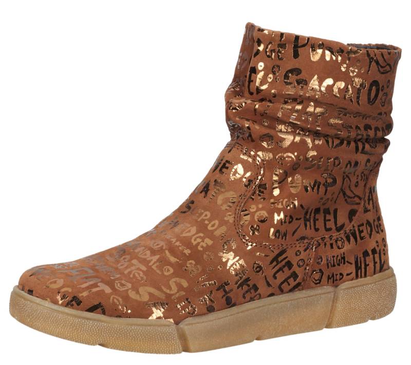 ara Damen Echtleder-Schuhe Highsoft Stiefel mit glänzendem Allover-Print 1089461-42 Braun von ara